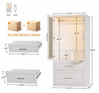 White Armoire Wardrobe Closet, Glass Door, LED Lighting, Bedroom Storage Cabinet