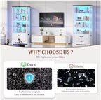 Tall Display Cabinet with Glass Doors, Drawers, Smart Sensor Lighting