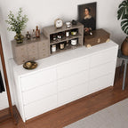 63" Wide White 9-Drawer Dresser, Modern Handle-Free Storage Cabinet