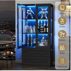 Display Cabinet with LED Lights, 67" Bookcase with Drawers, Curio Storage Case