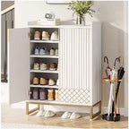 Grey Five-Tier Shoe Cabinet with Doors, Modern Storage Rack (25 Pairs)