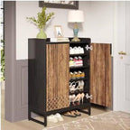 Grey Five-Tier Shoe Cabinet with Doors, Modern Storage Rack (25 Pairs)