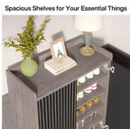 Grey Five-Tier Shoe Cabinet with Doors, Modern Storage Rack (25 Pairs)