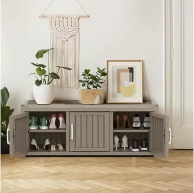 Shoe Cabinet, Storage Bench, with Adjustable Shelves