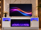 75" High Gloss TV Stand with 36" Electric Fireplace, LED Lights & Storage Cabinets, Modern Entertainment Center for TVs Up to 80"