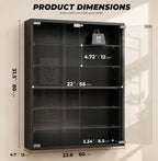 Six Tier Wall Display Cabinet With Glass Doors And Adjustable Shelves Black