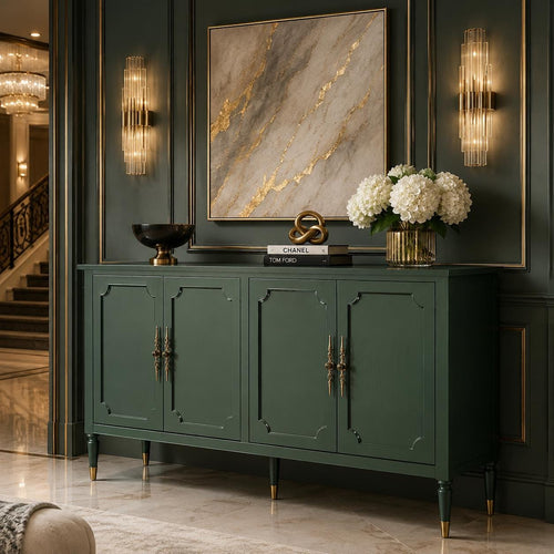 59" Modern Sideboard Buffet Cabinet with Storage, Adjustable Shelves & Carved Bronze Handles, Wood Buffet Cabinet for Dining Room Entryway