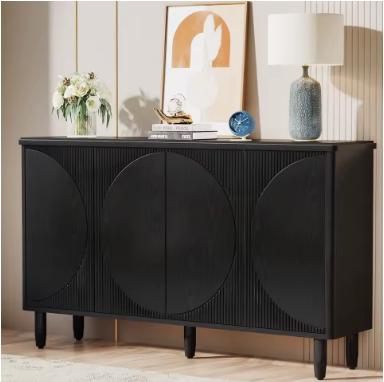 Sideboard Storage Cabinet with Doors for Living Room, Kitchen, and Dining Area - Black