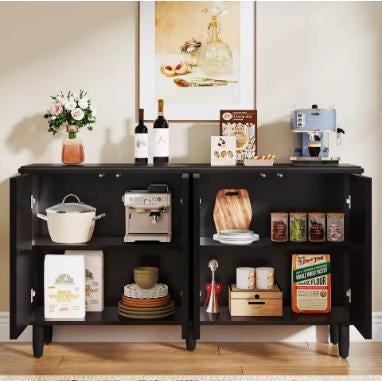 Sideboard Storage Cabinet with Doors for Living Room, Kitchen, and Dining Area - Black