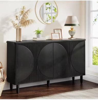 Sideboard Storage Cabinet with Doors for Living Room, Kitchen, and Dining Area - Black