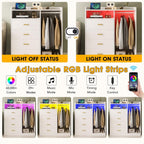 Modern White Dresser with Clothes Rack, 4 Drawers, LED Lights, Charging Station & USB Ports | Bedroom Storage Organizer