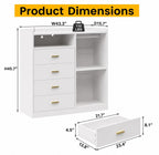 Modern White Dresser with Clothes Rack, 4 Drawers, LED Lights, Charging Station & USB Ports | Bedroom Storage Organizer