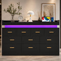 10 Drawer Dresser with Power Outlet & LED Wide Organizer Cabinet Modern Chest Bedroom Living Room Entryway Black, Customized