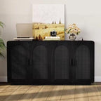 Black Rattan Sideboard with LED Lighting and Power Outlet
