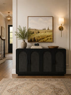 Black Rattan Sideboard with LED Lighting and Power Outlet