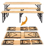 6 Foot Folding Picnic Table with Benches, Weather-Resistant Wood Beer Camping Table w/Carrying Handles