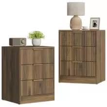 Black Fluted Nightstand Set of 2, 3 Drawer Bedside Tables, Modern End Tables for Bedroom, Living Room Storage Cabinet, Customized