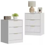 Black Fluted Nightstand Set of 2, 3 Drawer Bedside Tables, Modern End Tables for Bedroom, Living Room Storage Cabinet, Customized