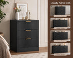 Black Fluted Nightstand Set of 2, 3 Drawer Bedside Tables, Modern End Tables for Bedroom, Living Room Storage Cabinet, Customized
