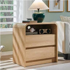 25in Tall Charging Nightstand 23.6in Wood 2 Drawers Mid Century End Table Bedroom Curved White, Customized