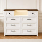 8 Drawer Wood Dresser with Hidden LED Mirror, White Chest of Drawers