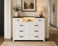 8 Drawer Wood Dresser with Hidden LED Mirror, White Chest of Drawers