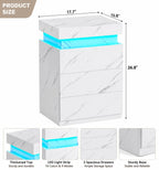 Modern Nightstand with LED Lights and Charging Station – White Marble Finish