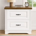 Farmhouse Nightstand, 24" Wide End Table With Two Drawers, White Cabinet Natural Wood Top