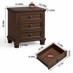 Farmhouse Nightstand Set of 2 with 3 Drawers, Rustic Bedside Tables, Vintage End Tables, Solid Wood Legs, Bedroom Storage Furniture