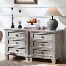 Farmhouse Nightstand Set of 2 with 3 Drawers, Rustic Bedside Tables, Vintage End Tables, Solid Wood Legs, Bedroom Storage Furniture
