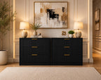 Black Fluted Nightstand Set of 2, 3 Drawer Bedside Tables, Modern End Tables for Bedroom, Living Room Storage Cabinet, Customized
