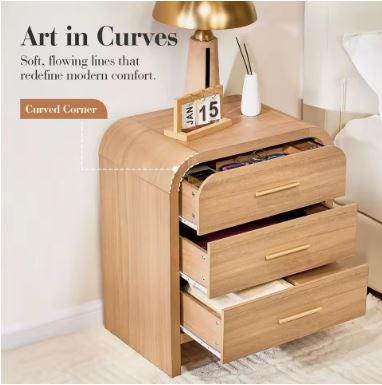 Set of 2 Fluted Storage End Tables with Charging Station, Modern Wood Nightstands